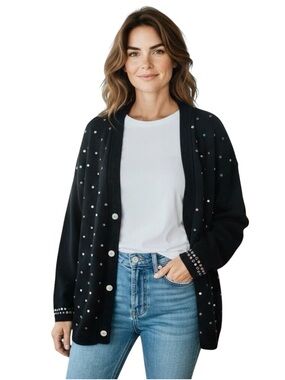 DONYA Z NEW YORK Vintage 80's Black Cardigan Sweater BLING